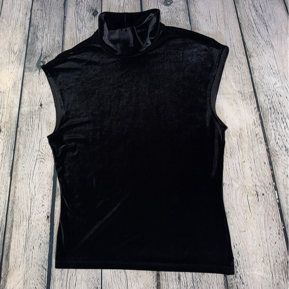 The Limited VTG 90s Y2K Velvet Black Sleeveless Mockneck Tank Top Size Medium
